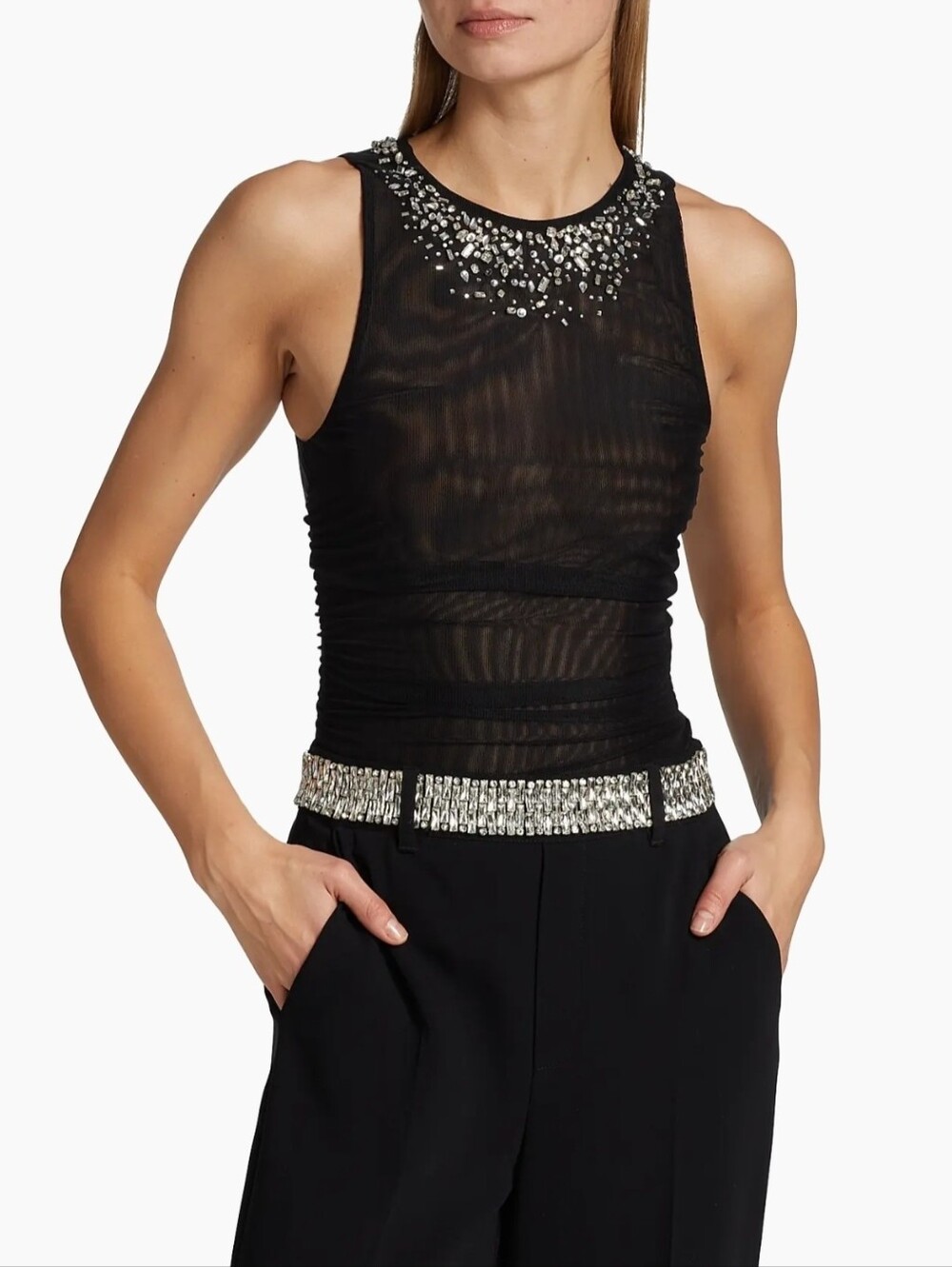 Cinq à Sept Dasha Mesh Embellished Black Tank. Size XXS-Retail $295.00